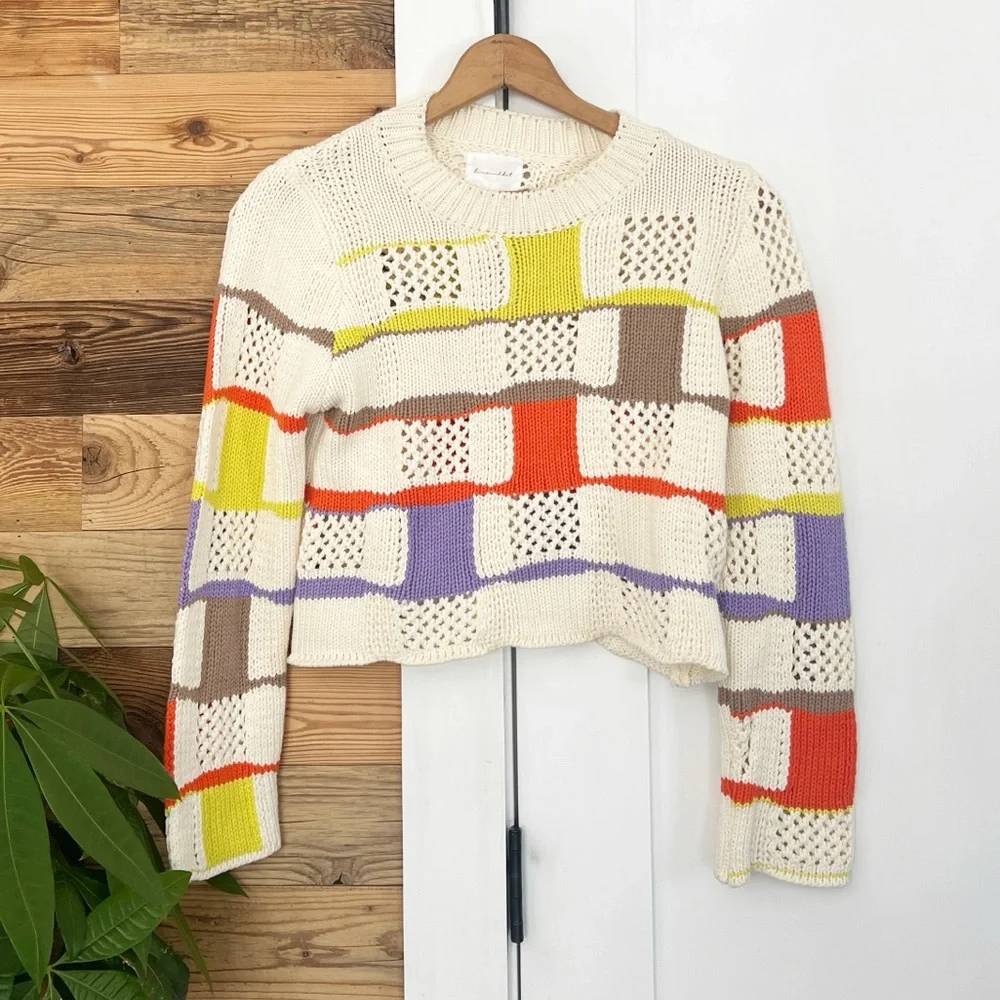 Line & Dot Adored Crochet Patchwork Open Knit Cropped Sweater Small - Picture 5 of 10